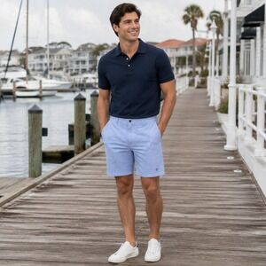 White‎ Water Mens Blue Seersucker Striped Performance Shorts Size 34 Coastal